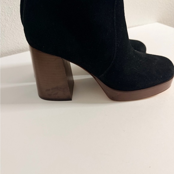 MARC FISHER Black Suede Leather MARYSA Block Heel Platform Ankle Boots Sz 10 - Picture 2 of 6